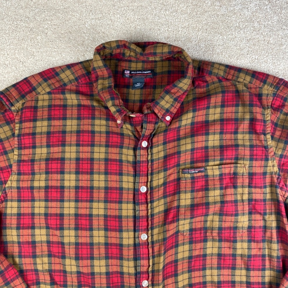 Polo Jeans Co Ralph Lauren 4XT Plaid Flannel‎ Button Down Shirt Red
